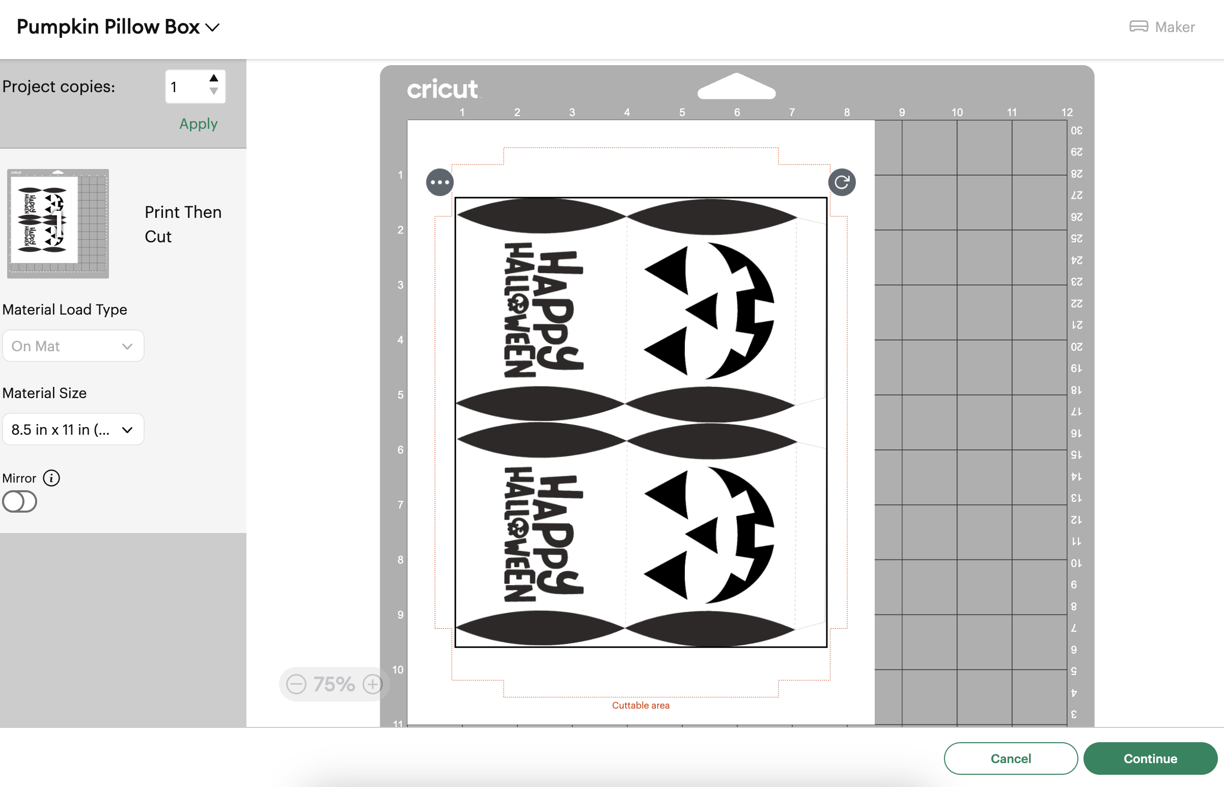 select continue after checking print area